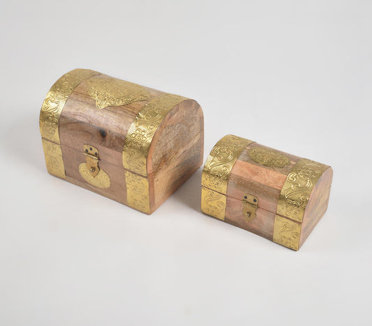 Vintage Brass & Wood Trinket Boxes (Set of 2)-0