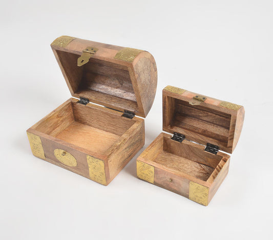 Vintage Brass & Wood Trinket Boxes (Set of 2)-1