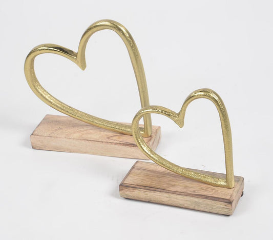 Aluminium Hearts With Wooden Base (set of 2)-0