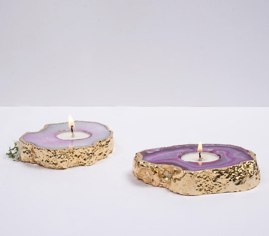 Purple Agate Gemstone Tea Light Holders (Set of 2)-0