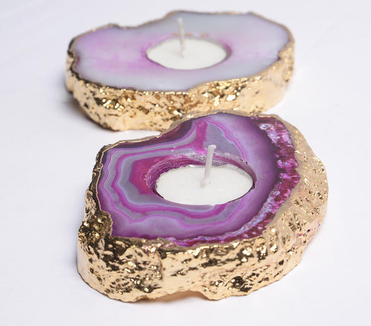 Purple Agate Gemstone Tea Light Holders (Set of 2)-1