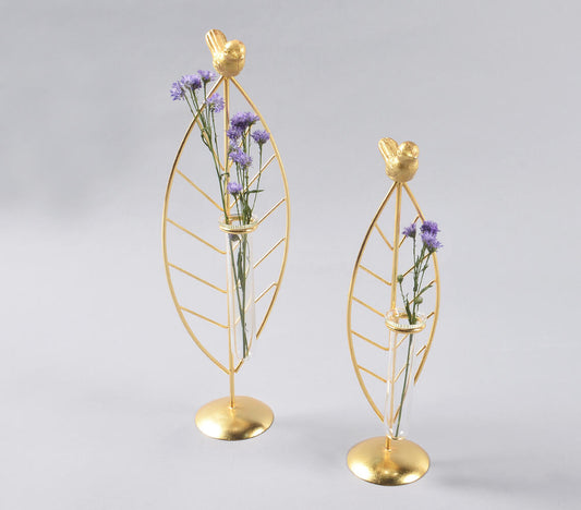 Nectar for Birds' Metal & Glass Test Tube Planter Vases (set of 2)-0