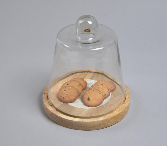 Classic Wooden Cake Stand With Glass Cloche-0