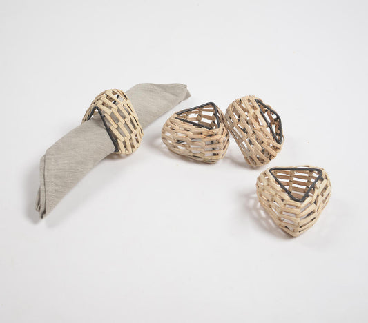 Handmade Cane & Iron Triangular Napkin Ring (Set of 4)-0
