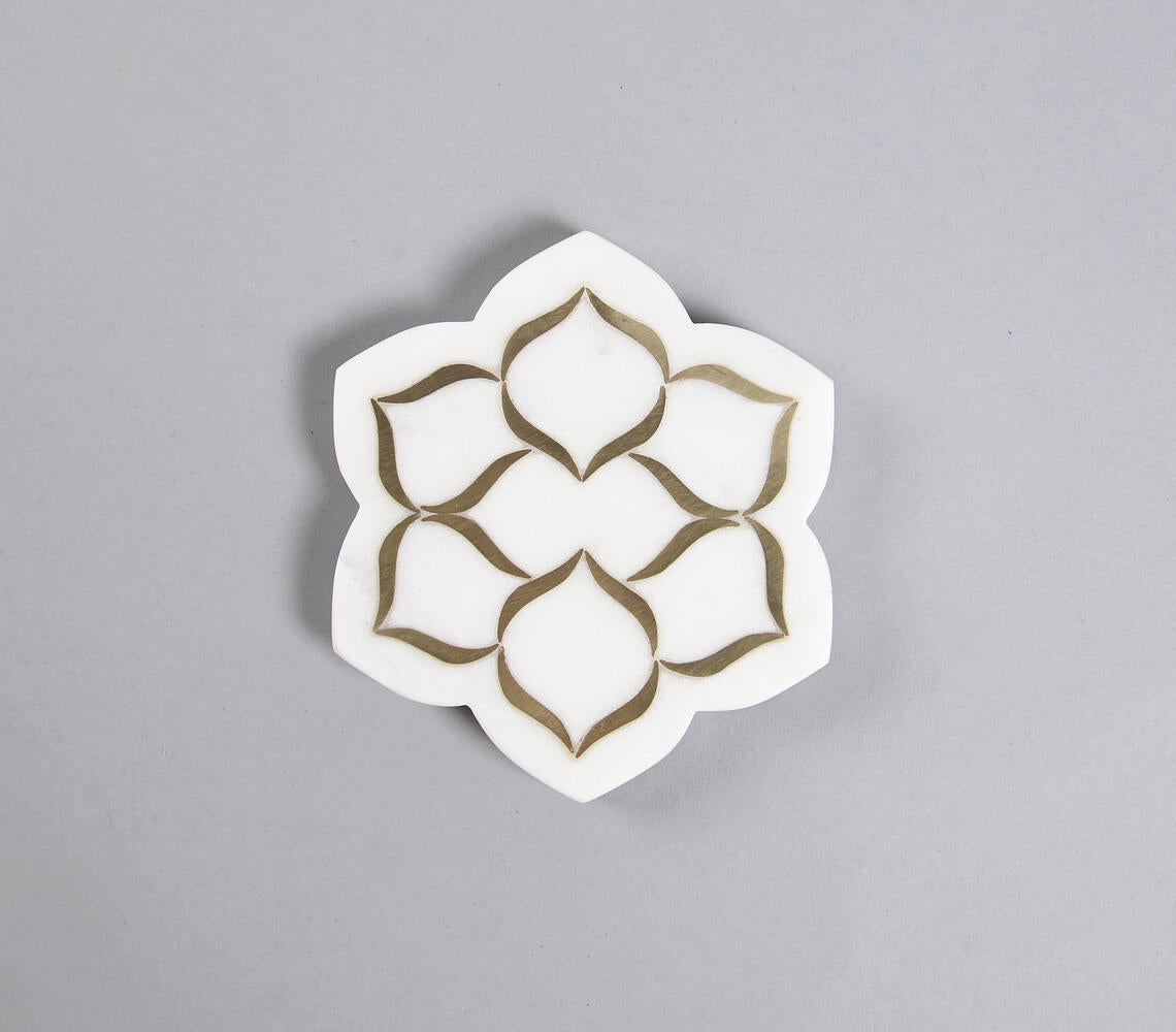 Inlaid Mughal Floral Motif Marble Coasters (set of 4)-2