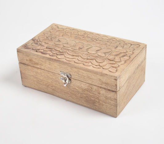 Hand Carved Classic Wooden Keepsake Box Eco-0