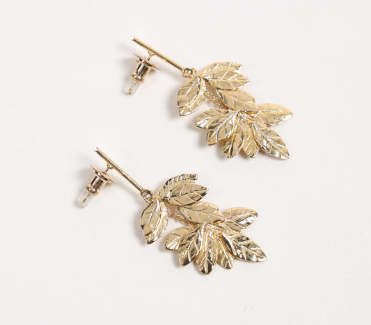 Recycled Brass Textured Leaves Earrings-0