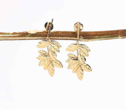 Recycled Brass Textured Leaves Earrings-1