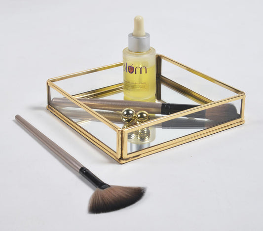 Gold-Toned Stainless Steel & Glass Vanity Tray-0