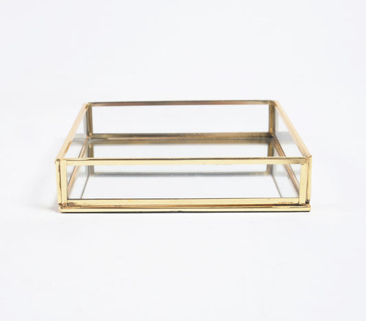 Gold-Toned Stainless Steel & Glass Vanity Tray-1
