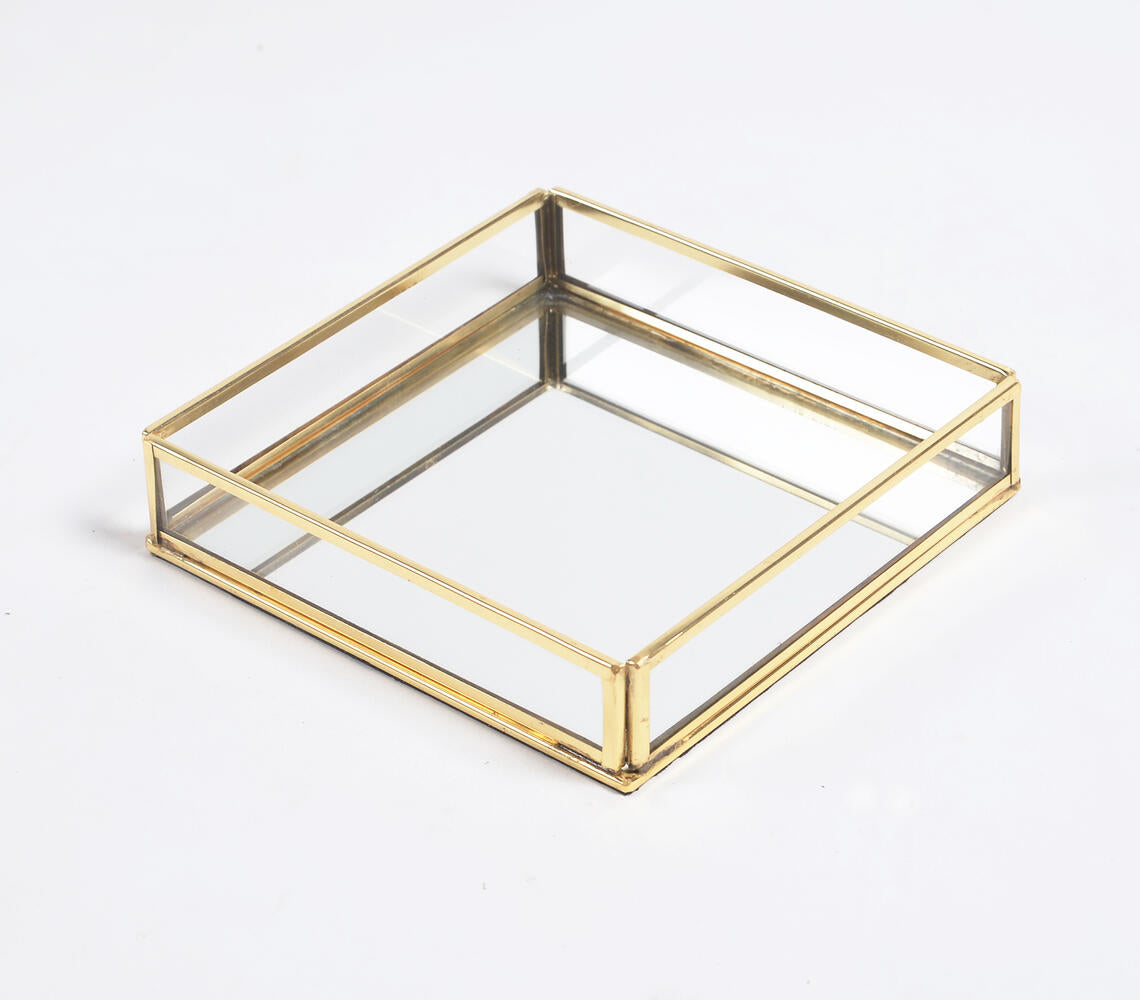 Gold-Toned Stainless Steel & Glass Vanity Tray-2