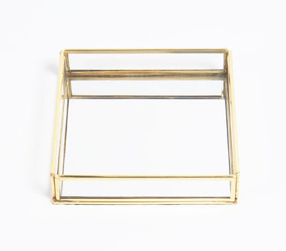 Gold-Toned Stainless Steel & Glass Vanity Tray-3
