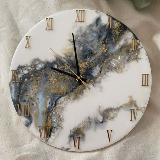 Black and Golden Abstract Epoxy Resin Wall Clock For Home Decor-0