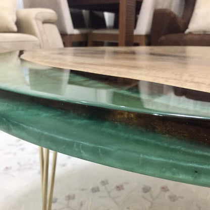 Sea Green and Wooden Epoxy Resin Coffee Table For Home Decor-2